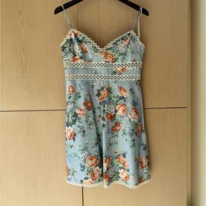 Zimmermann Floral Cotton-Blend Mini Dress in Light Blue and Coral